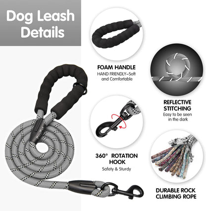 Poypet No Pull Dog Harness and 5 Feet Leash Set, Release on Neck Reflective Adjustable Pet Vest, Front & Back 2 D-Ring and Soft Padded Pet Harness with Handle for Small to Large Dogs(Grey,L)5