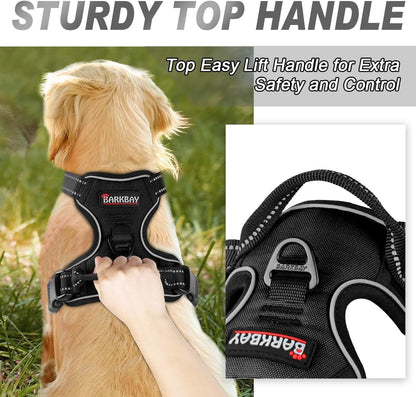 BARKBAY No Pull Dog Harness Front Clip Heavy Duty Reflective Easy Control Handle for Large Dog Walking(Black,L)3