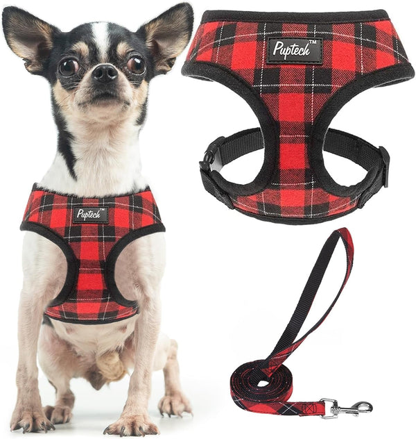 PUPTECK Soft Mesh Dog Harness Small Sized and Leash Set Pet Puppy Cat Comfort Padded Vest No Pull Harnesses, Beige, S80
