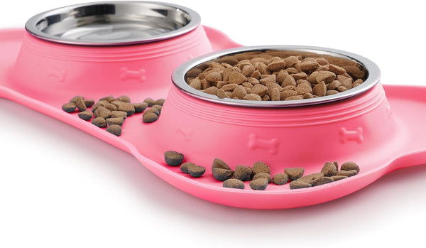 Hubulk Pet Dog Bowls 2 Stainless Steel Dog Bowl with No Spill Non-Skid Silicone Mat + Pet Food Scoop Water and Food Feeder Bowls for Feeding Small Medium Large Dogs Cats Puppies (S, Pink)5