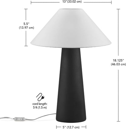 Novogratz X 18" Ceramic Table Lamp, Matte Black, Off-White Tapered Fabric Shade, In-Line Rocker Switch, 5 Ft. Clear Cord, Home Office, Desk, Living Room5