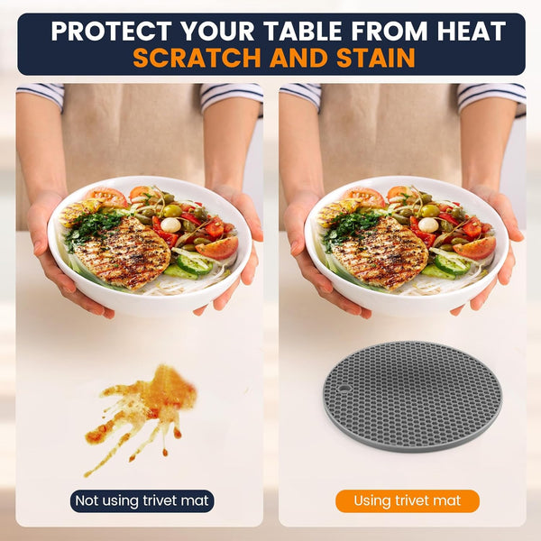 Silicone Trivet Mats 4 Heat Resistant Pot Holders Multipurpose Non-Slip Hot Pads for Kitchen Potholders, Drying Mat, Jar Opener, Spoon Holder, Coaster(Dark Grey)5