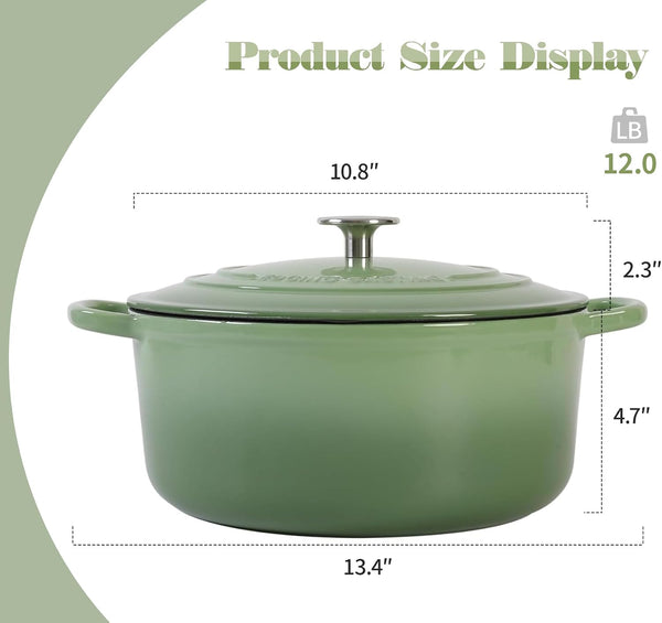 Enameled Cast Iron Dutch Oven Pot with Lid, 5.5 Quart, for Bread Baking, Cooking, Pistachio Green3