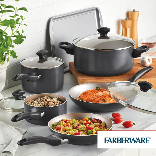 Nonstick Aluminum Pots and Pans Set, 15-Piece | Dishwasher Safe Nonstick Cookware Set with Lids for Everyday Cooking and Easy Cleanup, in Pewter14