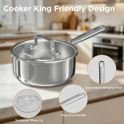 Tri-Ply Stainless Steel Cookware Set, 10Pcs Pots and Pans Set Non Toxic | PFOA Free, Oven Safe to 900℉, Dishwasher Safe, All Cooktop Compatible7