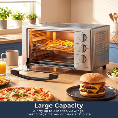 23 QT Air Fryer Toaster Oven, 7-In-1 Convection Oven Countertop | Airfry, Toast, Pizza, Bagel, Bake, Roast, Fits 12" Pizza, Stainless Steel, Easy to Clean4