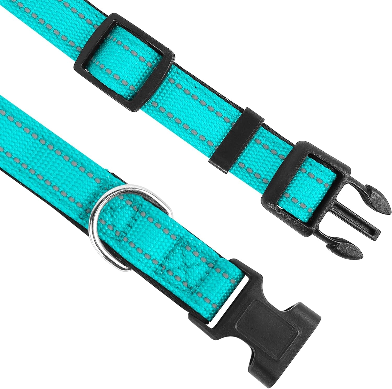 reflective-dog-collar-adjustable-soft-neoprene-padded-teal-m-breathable-nylon-for-medium-dogs-tear-resistant-webbing-chafe-free-on-walks-and-hikes-metal-d-ring-night-safety
