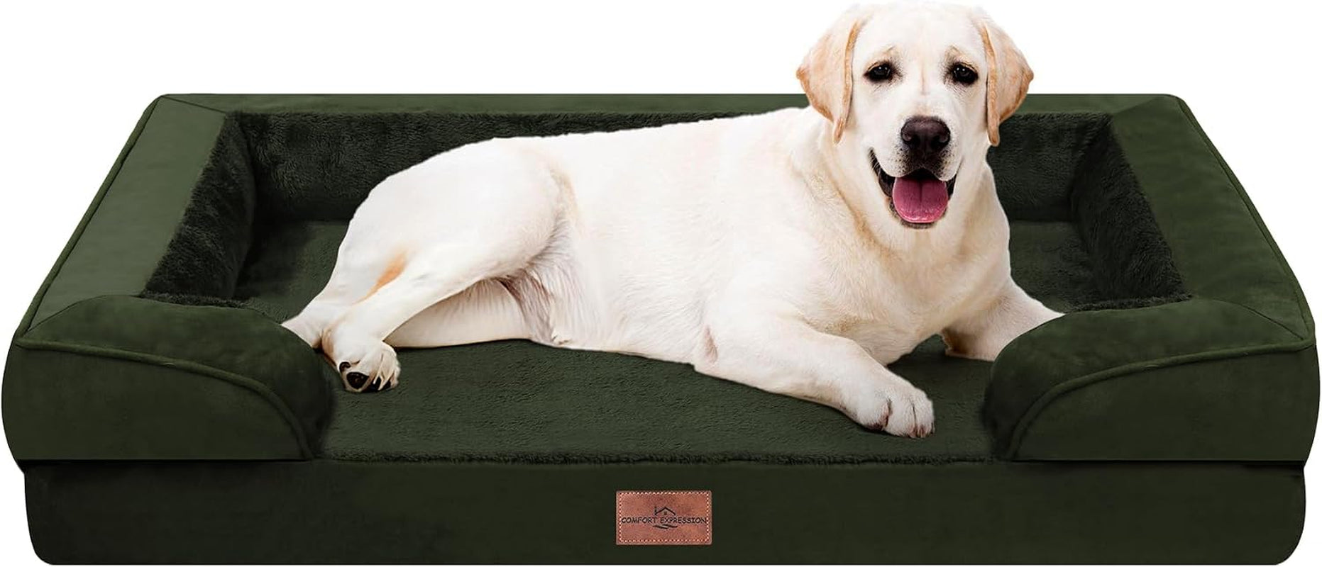 comfort-expression-orthopedic-dog-bed-for-extra-large-dogs-with-bolster-waterproof-dog-couch-bed-with-washable-cover-non-slip-bottom-supportive-egg-crate-foam-xl-pet-bed-42x30-inch