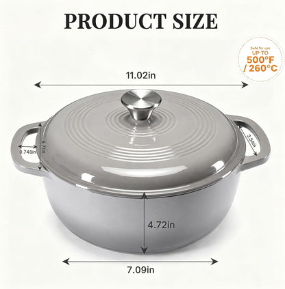 Enameled Cast Iron Dutch Oven, 6 Quart Pot & Dual Handles, Oven Safe up to 500°F, Perfect for Bread Baking, Braising, Stewing & Roasting, Gray5