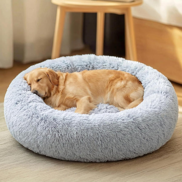 JOLLYVOGUE Small Dog Bed, Calming Dog Beds for Small Dogs & Indoor Cats - 20 Inches Donut Washable Cat Bed for Kittens & Puppies, round Fluffy Plush Faux Fur Pet Beds(Smoke Grey)52