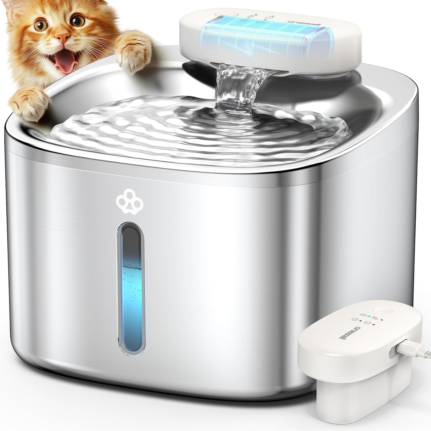 oneisall-wireless-cat-water-fountain-3-5l-118oz-battery-operated-pet-drinking-fountain-stainless-steel-running-water-dispenser-fountains-for-cats-cordless-rechargeable-with-motion-sensorhale-3-5l
