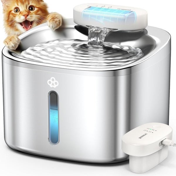 Oneisall Wireless Cat Water Fountain, 3.5L/118Oz Battery Operated Pet Drinking Fountain Stainless Steel, Running Water Dispenser Fountains for Cats, Cordless&Rechargeable with Motion Sensor(Hale 3.5L)1
