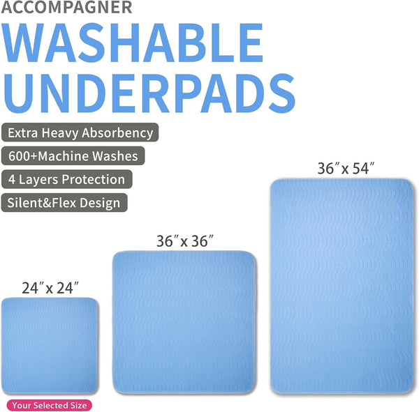 Accompagner Incontinence Bed Pads Washable Waterproof, Ultra-Absorbent Reusable Underpads for Diaper Changing, Nursing, Bedridden, Adults, Seniors, Kids and Dogs (Blue, 24"X24"(Pack of 6))5