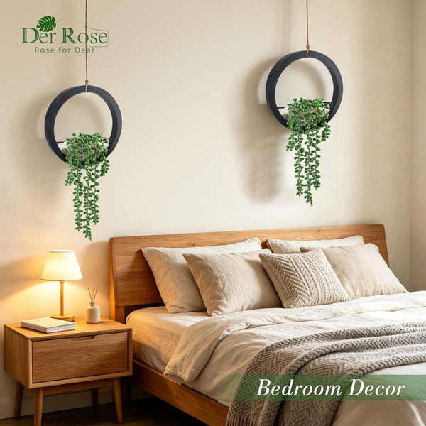 2 Pack 16" Artificial Hanging Plants in Black Pots for Wall Decor | Hanging Succulents Plants，Faux String of Pearls Plants,Great for Bathroom Bedroom Living Room Boho Wall Decor，Fresh All Year7