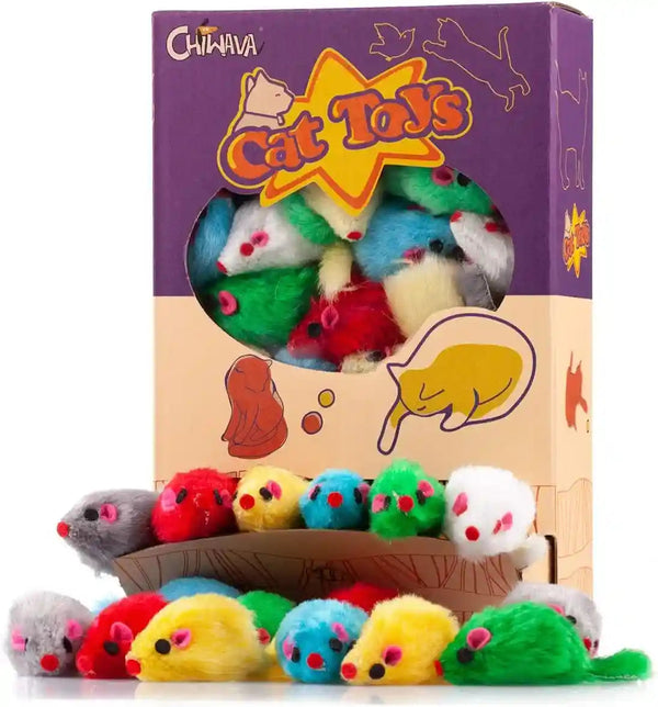 CHIWAVA 36PCS 4.1'' Furry Cat Toy Mice Rattle Small Mouse Kitten Interactive Play Assorted Color1
