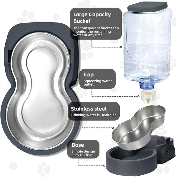 Automatic Cat Feeder and Water Dispenser with Stainless Steel Bowl Dog Gravity Food Feeder and Waterer for Small Medium Pets Puppy Kitten 1 Gallon X 23