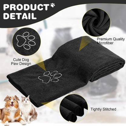 Chumia 4 Pack Dog Towels for Drying Large Microfiber Grooming Tools Absorbent Soft Bath Supplies with Embroidered Paw for Small Medium Pet Products(16 X 32 Inch,Black)2