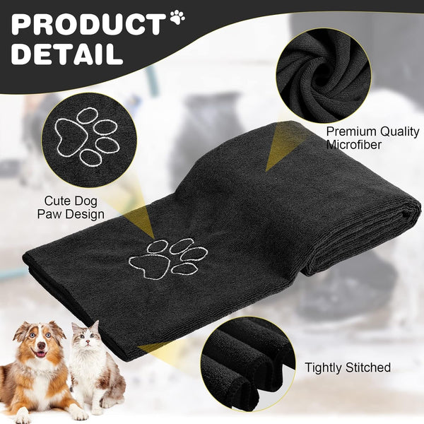 Chumia 4 Pack Dog Towels for Drying Large Microfiber Grooming Tools Absorbent Soft Bath Supplies with Embroidered Paw for Small Medium Pet Products(16 X 32 Inch,Black)2