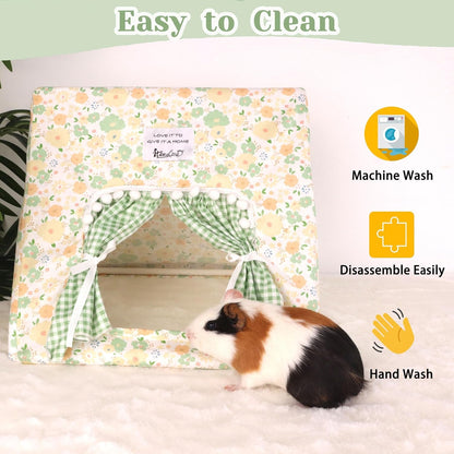 Jenvd Guinea Pig Hideout Large with Curtain, Machine Washable Bunny Hideout | Bottomless Guinea Pig Hide Tent Houses & Habitats, Easy-Clean Small Animal Hideout for Pet Rabbit, Rat, Chinchilla, Squirrel4