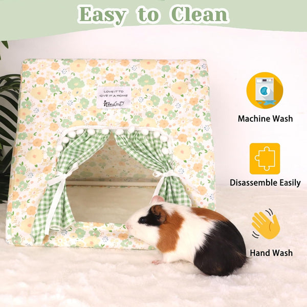 Jenvd Guinea Pig Hideout Large with Curtain, Machine Washable Bunny Hideout | Bottomless Guinea Pig Hide Tent Houses & Habitats, Easy-Clean Small Animal Hideout for Pet Rabbit, Rat, Chinchilla, Squirrel4