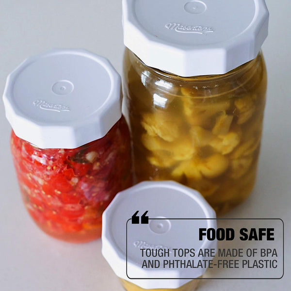 Tough Tops - Ball Wide Mouth Mason Jar Lids Plastic Leakproof - Bpa-Free White Plastic Mason Jar Lids - Reusable Dry Canning Lids Fit Ball Jars (Ball Mason Jars Not Included)5