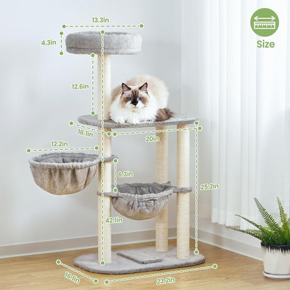 Small Cat Tree Tower with Lots of Scratching Posts - 42 Inch Medium Compact Cats Scratch House with Hammock Perch for Multi Level 2 Kitty - Indoor Corner Cat Bed Condo Climbing Gym Towers Furniture5