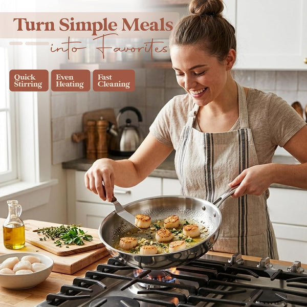 Titanium Frying Pan, Hammered Non-Stick Skillet with Glass Lid & 4 Spatulas, Pfas/Pfoa/Ptfe-Free, Tri-Ply Stainless Steel, Induction & Oven Safe, Dishwasher Safe Cookware2