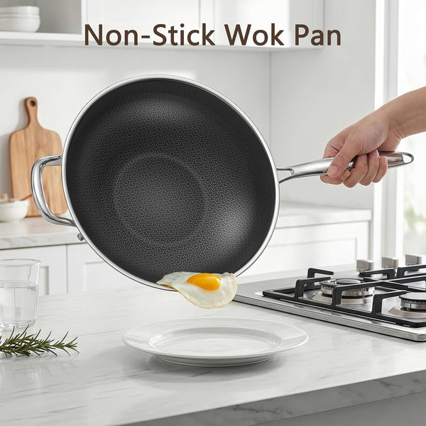 12.5-Inch Hybrid Stainless Steel Wok Pan with Lid, Laser-Textured Nonstick Stir Fry Pan, Pfoa-Free, Induction Compatible, Oven & Dishwasher Safe for All Cooktops2