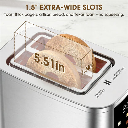 2 Slice Toaster with Touch Screen, 1.5" Extra Wide Slots for Bagels & Thick Bread, Stainless Steel, Digital Countdown Timer, 6 Shade Settings, Defrost/Reheat/Cancel, Removable Crumb Tray3