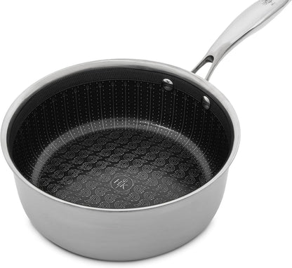 Hell’S Kitchen Hybrid 2.5 Qt Saucepan with Lid, Tri-Clad Stainless Steel, Pfas-Free Ceramic Nonstick, No PFOA, PTFE, Teflon, Non Toxic Cookware, Metal Utensil Resistant, All Cooktops and Oven Safe | Small Pot with Lid, Tri Clad Stainless Steel, PFAS Free Ceramic Nonstick, All Cooktops, Oven Safe6
