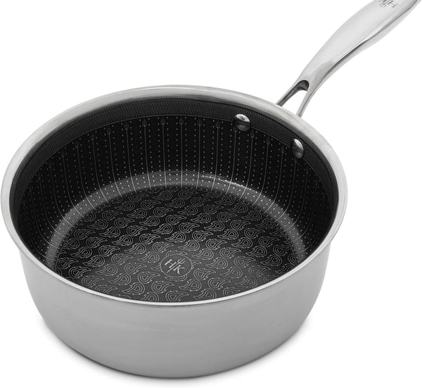 Hell’S Kitchen Hybrid 2.5 Qt Saucepan with Lid, Tri-Clad Stainless Steel, Pfas-Free Ceramic Nonstick, No PFOA, PTFE, Teflon, Non Toxic Cookware, Metal Utensil Resistant, All Cooktops and Oven Safe | Small Pot with Lid, Tri Clad Stainless Steel, PFAS Free Ceramic Nonstick, All Cooktops, Oven Safe6
