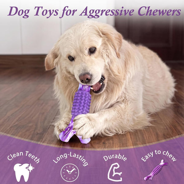 Dog Toys for Aggressive Chewers, Tough Stick Chew Bone | Durable Rubber & Nylon Dog Bones, Indestructible Dog Doys for Medium,Large Dogs,Beef Flavor2