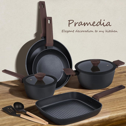 9-Piece Nonstick Pots and Pans Set with Grill Pan, Induction | Black Cookware Set, Non-Toxic, Stay-Cool Handles, PFOS & PFOA Free, Compatible with Gas & Electric Stovetop, Easy Clean7