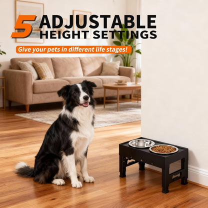 Elevated Dog Bowls with 2 Stainless Steel Bowls, 5-Height Adjustable Stand (3.1", 9" to 12"), for Improved Digestion & Neck Support, Easy Clean, Non-Slip Base Raised Feeder for Medium Large Dogs2