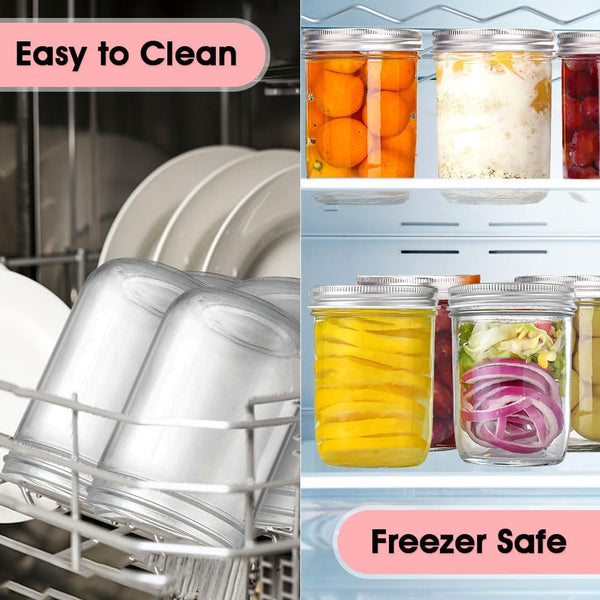 2 Pack Wide Mouth Mason Jars 16Oz - Airtight Glass Canning Jars for Food Storage, Meal Prep, Overnight Oats, Pickling, Salad & Wedding Favors (Leak-Proof Lids)5