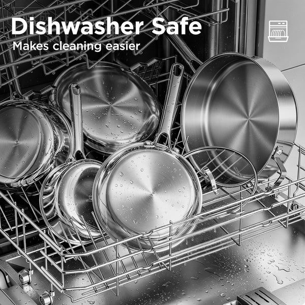 Tri-Ply Stainless Steel Cookware Set, 10Pcs Pots and Pans Set Non Toxic | PFOA Free, Oven Safe to 900℉, Dishwasher Safe, All Cooktop Compatible5