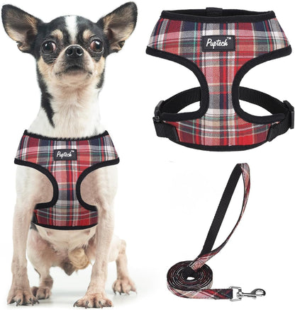 PUPTECK Soft Mesh Dog Harness Small Sized and Leash Set Pet Puppy Cat Comfort Padded Vest No Pull Harnesses, Beige, S46