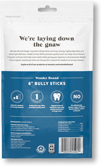 Amazon Brand - Wonder Bound Bully Sticks, All-Natural, Highly Digestible, Long Lasting Dog Beef Treats, 6 Inch, (6 Count)2