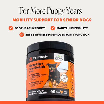 Pet Honesty Vet Recommended Hip and Joint Supplement for Dogs, 90 Count | Advanced Strength Dog Joint Supplement with Glucosamine Chondroitin, Chicken, Supports Mobility, Eases Stiffness2