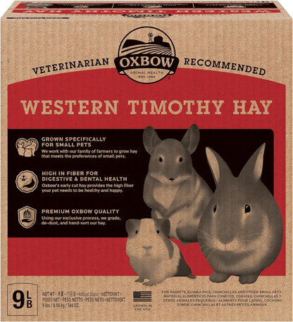 Oxbow Western Timothy Hay, Guinea Pig Hay, Small Pet Bunny Supplies, All Natural Grass for Guinea Pig, Bunny, Chinchilla & Hamster, Oxbow Rabbit Supplies for Bunnies, 9 Lb Box | Oxbow Timothy Hay, Bunny Hay for Rabbits, Guinea Pigs, Bunnies and Chinchillas, Hand-Sorted, De-Dusted, Made in USA1