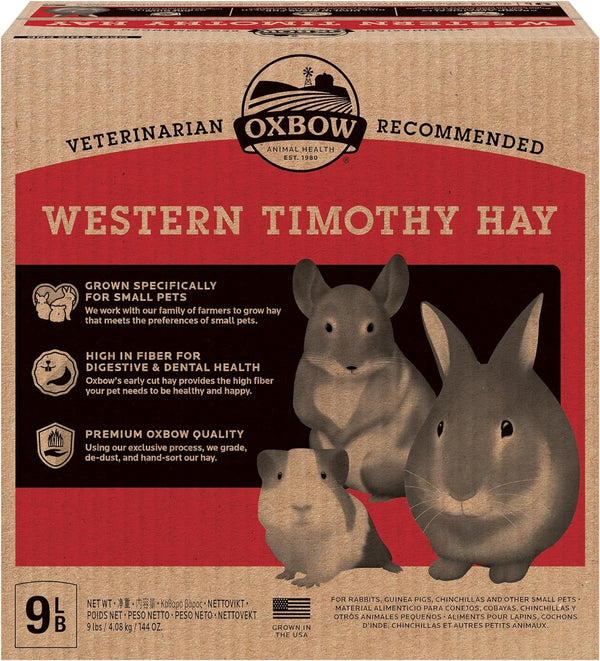 Oxbow Western Timothy Hay, Guinea Pig Hay, Small Pet Bunny Supplies, All Natural Grass for Guinea Pig, Bunny, Chinchilla & Hamster, Oxbow Rabbit Supplies for Bunnies, 9 Lb Box | Oxbow Timothy Hay, Bunny Hay for Rabbits, Guinea Pigs, Bunnies and Chinchillas, Hand-Sorted, De-Dusted, Made in USA1
