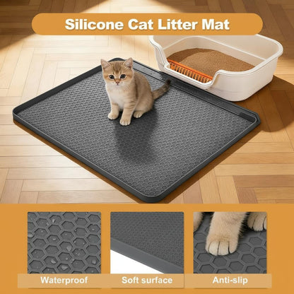 Cat Litter Mat, 24''X20'' Waterproof Silicone Litter Trapping Mat for Litter Box, Soft on Kitty Paws Non-Slip & Easy to Clean (Dark Grey)7