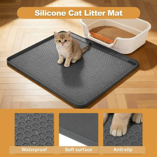 Cat Litter Mat, 24''X20'' Waterproof Silicone Litter Trapping Mat for Litter Box, Soft on Kitty Paws Non-Slip & Easy to Clean (Dark Grey)7