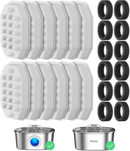 Rellaty Cat Water Fountain Stainless Steel | 8 Filters Replacement & 8 Pre-Filter Sponges8