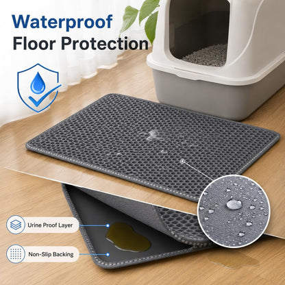 Cat Litter Mat 21 X 14 Inch, Double Layer EVA Honeycomb Kitty Litter Trapping Mat, Waterproof Urine Proof Non Slip Litter Box Floor Pad, Easy to Clean Scatter Control Mat, Grey4