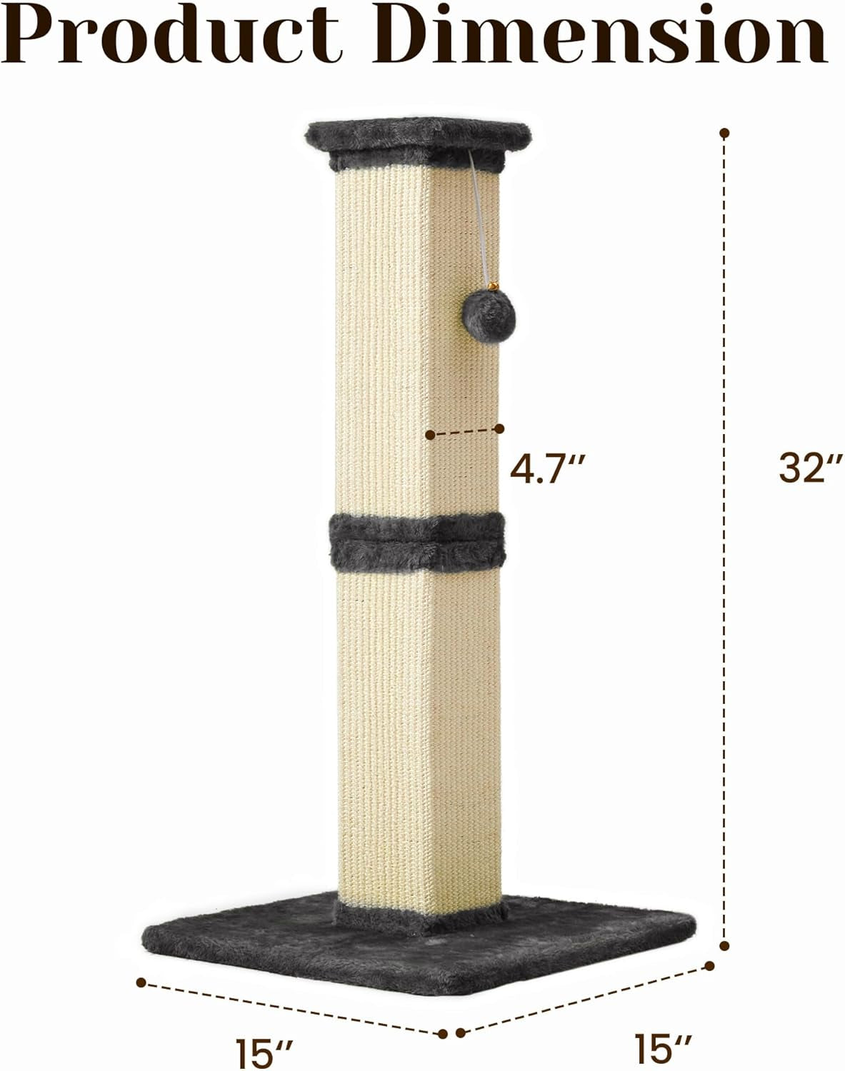 fansafurn-tall-cat-scratching-post-32-heavy-duty-and-thick-scratching-post-scratching-post-for-adult-cats-thick-sisal-rope-with-hanging-ball-grey