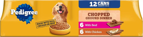 Pedigree Chopped Ground Dinner Wet Dog Food, Beef Pack, 13.2 Oz, 12 Count | 100% Complete & Balanced, 36 Vitamins & Minerals, Slow Cooked, 30%+ Water for Hydration, Supports Skin & Coat & Lean Muscles16