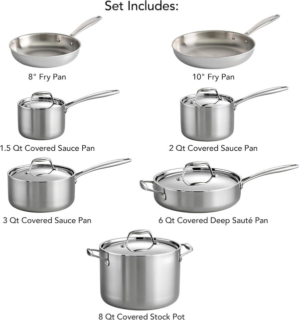 Signature Tri-Ply Clad Stainless Steel 12-Pc Pots and Pans Set | Cookware Kitchen Set, Induction-Ready, Dishwasher-Safe, Nsf-Certified, Made in Brazil3