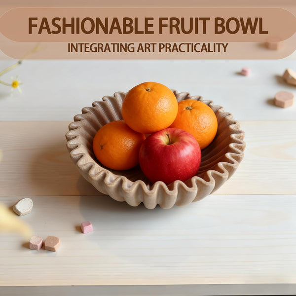 10" Large Decorative Bowl Decor, Scalloped Bowls for Modern Home Decor,Ruffle Decor,Stylish Key Bowl for Entry Table,Decorative Fruit Bowl for Kitchen Counter,Artificial Stone Beige4