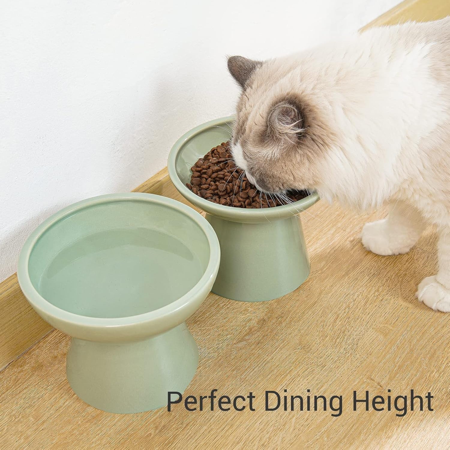 ceefu-2-pack-elevated-ceramic-cat-bowls-extra-wide-for-food-water-anti-vomiting-whisker-friendly-shallow-food-dish-and-deep-water-bowl-lead-cadmium-free-raised-height-for-cats-sage-green